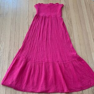 Anthropologie Marisol Strapless Smocked Gauze Maxi Dress Pink Small Resort Beach